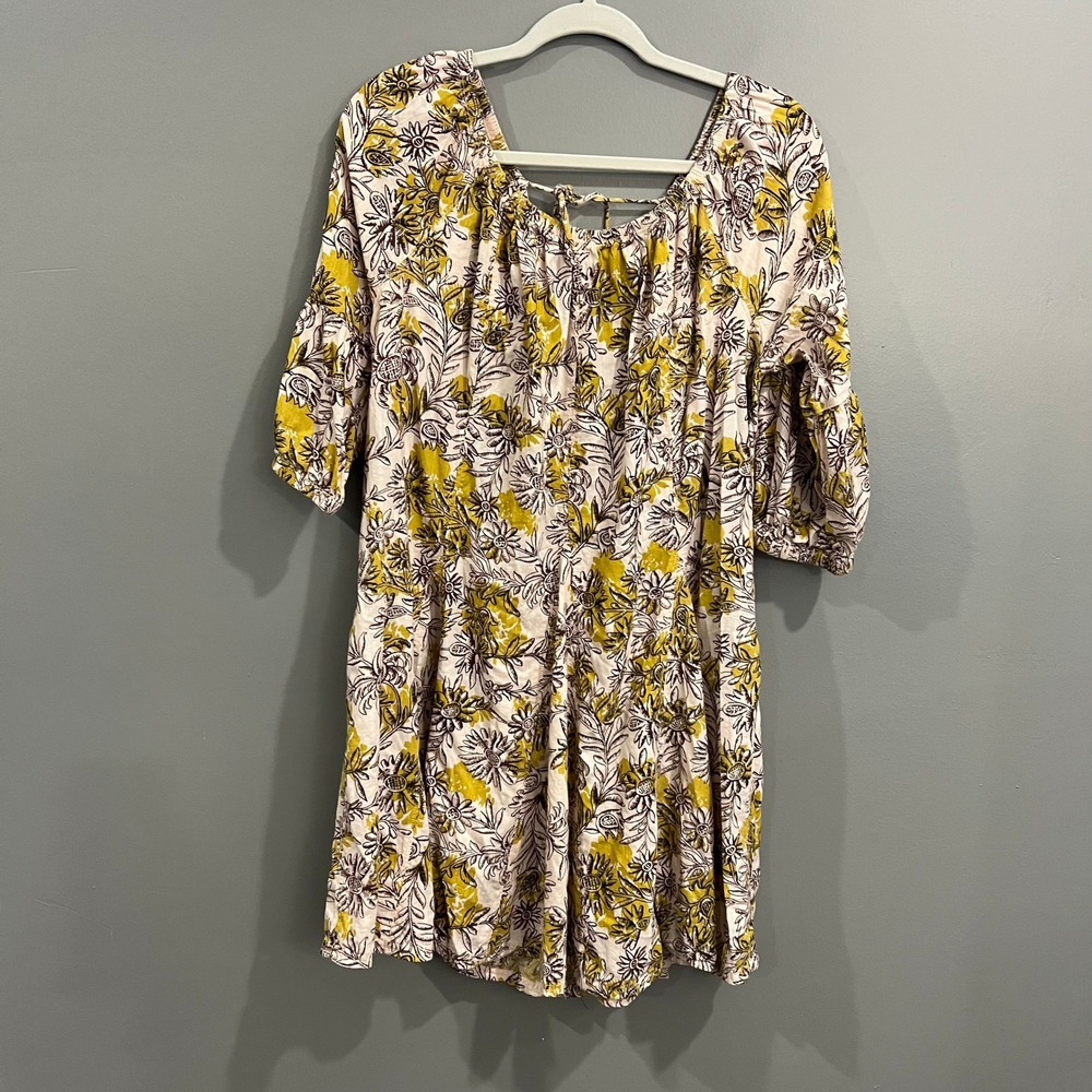 Daily Practice Anthropologie Dress Womens Medium Yellow Floral Great Boho Tunic